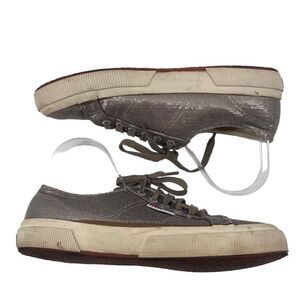 Superga Womens Sneaker Shoes Lace Up Sequins Low Top Metallic Silver Size 40